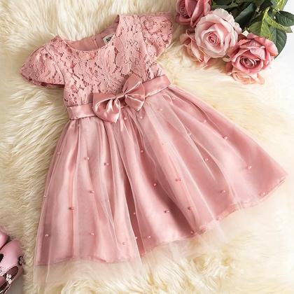 Imagem de Vestido Rosa de Princesa para Meninas - Ideal para Primeiro Aniversário, Casamento e Festas (1-5 anos)