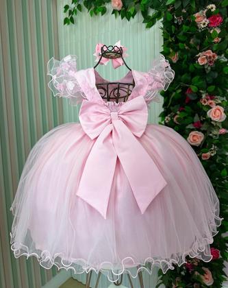 Imagem de Vestido rosa flor jardim festa infantil daminha RN a 3 anos