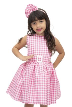 Imagem de Vestido Rosa Infantil Xadrez Boneca Pink Princesa com Tiara