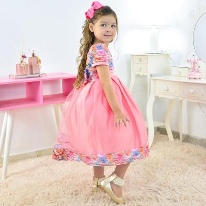 Imagem de Vestido Rosa Salmão com Estampa Floral Efeito 3D para Menina
