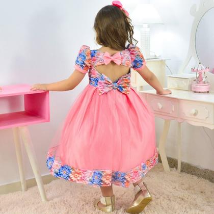 Imagem de Vestido Rosa Salmão com Estampa Floral Efeito 3D para Menina