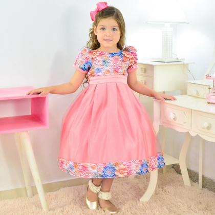 Imagem de Vestido Rosa Salmão com Estampa Floral Efeito 3D para Menina