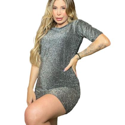 Imagem de Vestido Roupas Camisetão de Brilho Lurex Festa Tendência