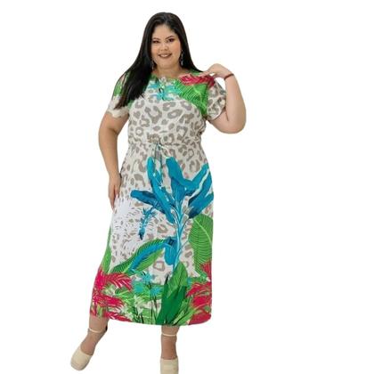 Imagem de Vestido Senhora Longo Plus Size Com Laço E Elástico Na Cintura Soltinho Fresquinho Confortavel e Elegante