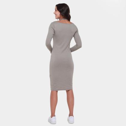 Imagem de Vestido Shioo Tubinho Midi Manga Longa Canelado