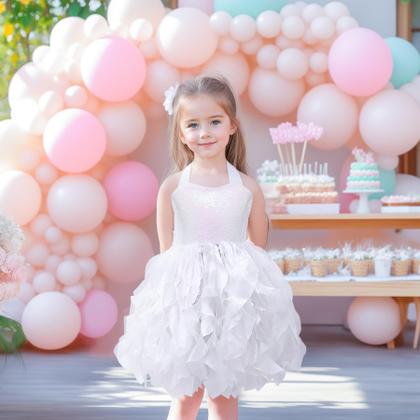 Imagem de Vestido Suppromo Vestido de princesa de tule branco com lantejoulas 9-10T