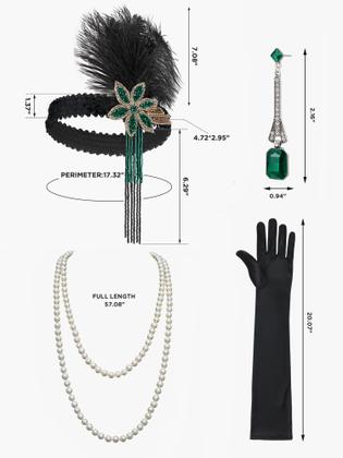Imagem de Vestido SWEETV Great Gatsby Green Flapper 1920s com acessórios