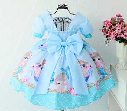 Imagem de Vestido Tema Sereia Baby Fundo Do Mar Luxo Com Tiara