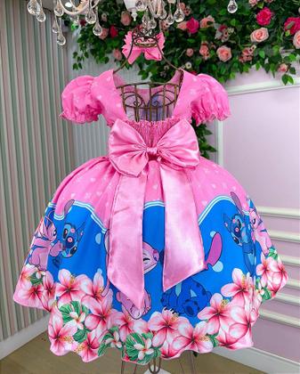 Imagem de Vestido Temático Luxo Rosa Pink Stitch e Angel para Aniversário