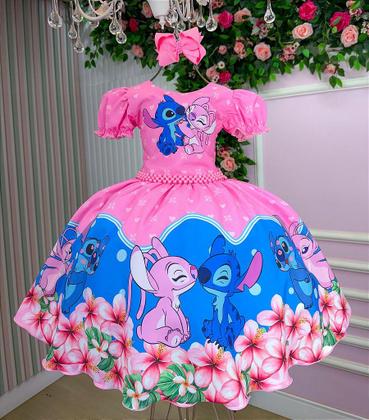 Imagem de Vestido Temático Luxo Rosa Pink Stitch e Angel para Aniversário