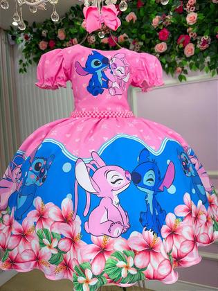 Imagem de Vestido Temático Luxo Rosa Pink Stitch e Angel para Aniversário