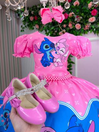 Imagem de Vestido Temático Luxo Rosa Pink Stitch e Angel para Aniversário