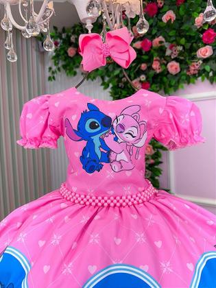 Imagem de Vestido Temático Luxo Rosa Pink Stitch e Angel para Aniversário