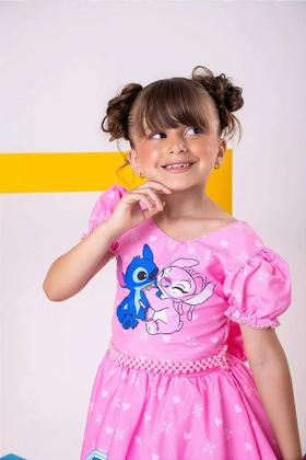 Imagem de Vestido Temático Luxo Rosa Pink Stitch e Angel para Aniversário