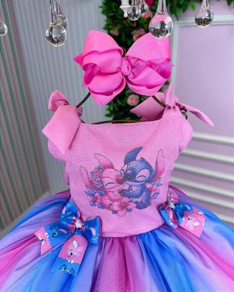 Imagem de Vestido Temático Luxo Stitch e Angel Rosa para Crianças