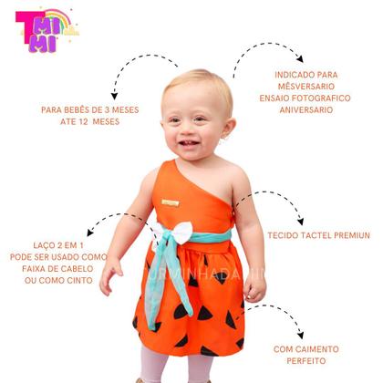 Imagem de Vestido Tematico Pedrita Mesversario Tematico 3 á 12 Mes Ensaio Mesverssario roupas de bebê menina