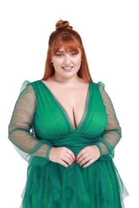 Imagem de Vestido tendencia longo para  madrinha e formandas plus size tule com brilho saia cascata