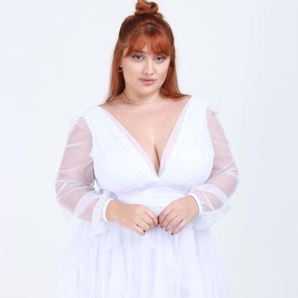 Imagem de Vestido tendencia para madrinhas de casamento e formandas longo plus size tule com brilho saia cascata maresias