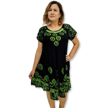 Imagem de Vestido Trapézio Curto Manga Curta Batik e Bordado Plus Size