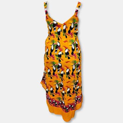 Imagem de Vestido Trapézio Indiano Alças Estampado Tucano e Folhas