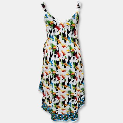 Imagem de Vestido Trapézio Indiano Alças Estampado Tucano e Folhas