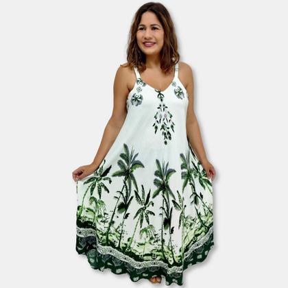 Imagem de Vestido Trapézio Indiano Longo de Alça com Bolso Coqueiros