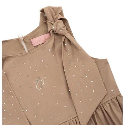 Imagem de Vestido Tricoline Babado Laços Cristais Pituchinhus