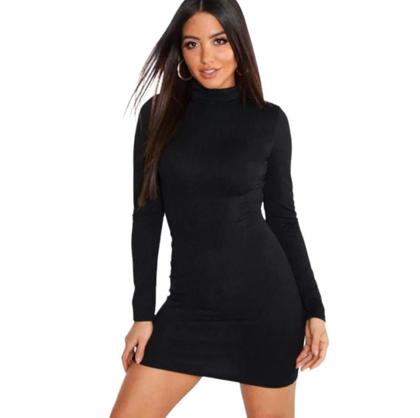 Imagem de Vestido Tubinho Justo Colado Curto Manga Longa Gola Alta