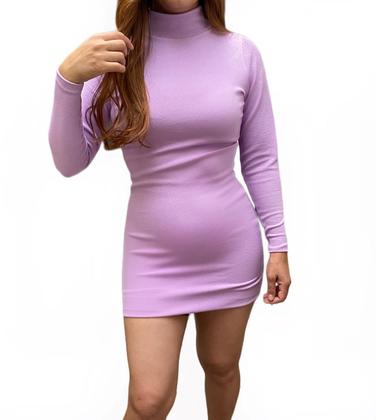Imagem de Vestido Tubinho Justo Colado Curto Manga Longa Gola Alta