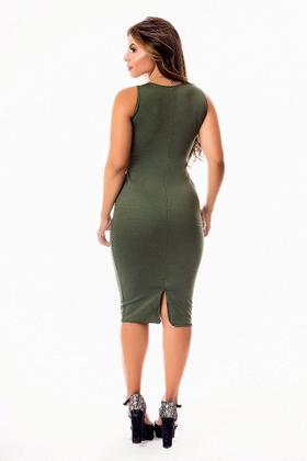 Imagem de Vestido Tubinho Midi com Fenda Atrás Regata com Cinto Fake Evangélico