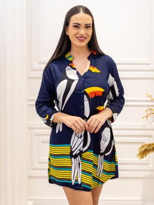 Imagem de Vestido Túnica Indiana com Bolso Tucanos Azul Escuro GE00290