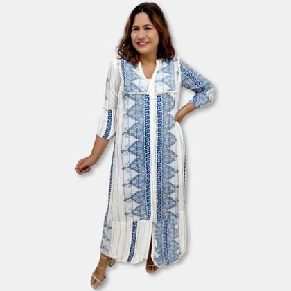 Imagem de Vestido Túnica Longo Indiano Boho com Botões e Lurex