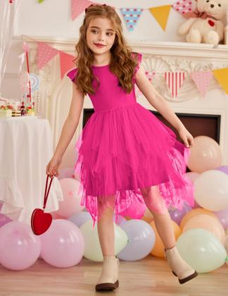 Imagem de Vestido tutu Arshiner Little Girls Tule Summer Hot Pink 6-7Y