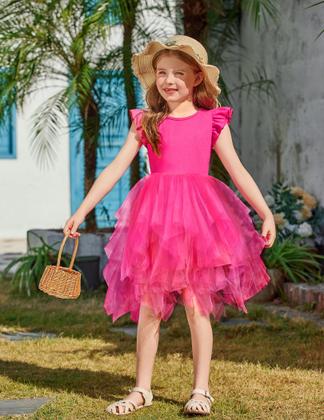 Imagem de Vestido tutu Arshiner Little Girls Tule Summer Hot Pink 6-7Y