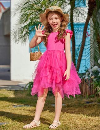 Imagem de Vestido tutu Arshiner Little Girls Tule Summer Hot Pink 6-7Y