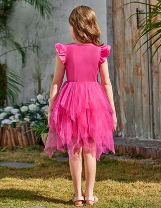 Imagem de Vestido tutu Arshiner Little Girls Tule Summer Hot Pink 6-7Y