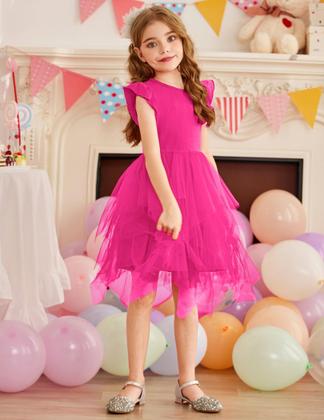 Imagem de Vestido tutu Arshiner Little Girls Tule Summer Hot Pink 6-7Y