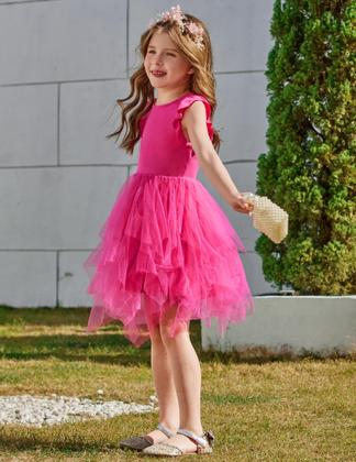 Imagem de Vestido tutu Arshiner Little Girls Tule Summer Hot Pink 6-7Y