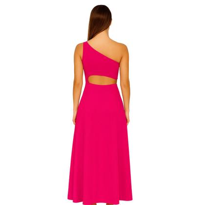 Imagem de Vestido Vih Triny Longo Rosa Assimétrico com Fenda e Recorte Lateral Elegância Moderna