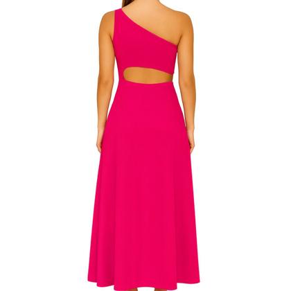 Imagem de Vestido Vih Triny Longo Rosa Assimétrico com Fenda e Recorte Lateral Elegância Moderna