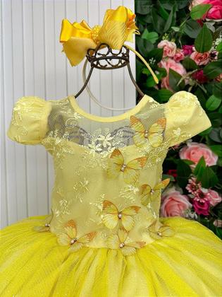 Imagem de Vestido Vila Lele Longo Jardim Encantado com Borboletas Amarelo para Meninas