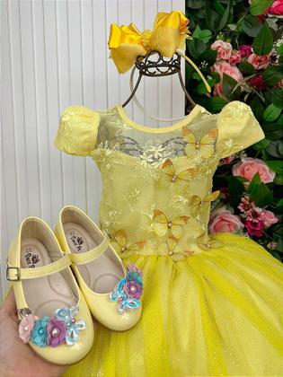 Imagem de Vestido Vila Lele Longo Jardim Encantado com Borboletas Amarelo para Meninas