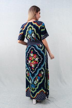 Imagem de Vestido viscose bordado com detalhes em rosa longo estampado com flores MHIN403