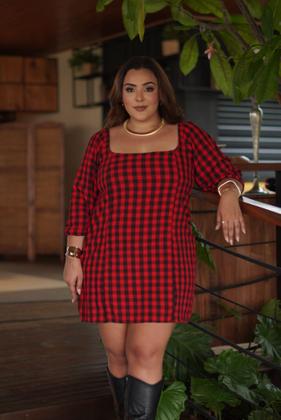 Imagem de Vestido Xadrez Adulto Curto Plus Size Manga Inverno Ajustável Modelador Coleção 2025 Lançamento