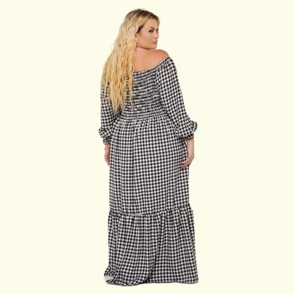 Imagem de Vestido Xadrez Feminino Longo Moda Evangélica Plus Size Lastex Multiuso