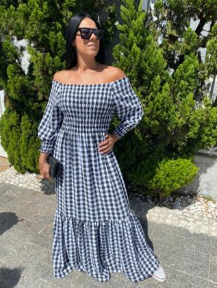 Imagem de Vestido xadrez manga longa plus size feminino ajustável ao corpo adulto festa junina