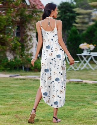 Imagem de Vestido Zeagoo Summer com estampa floral com decote em V sem mangas para mulheres