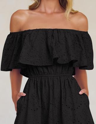 Imagem de Vestido ZESICA 2025 Summer Off Shoulder com babados bordado preto