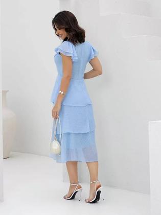 Imagem de Vestidos Feminino Midi Elegante Festa Camadas com Babado Manga Curta Moda Evangélica