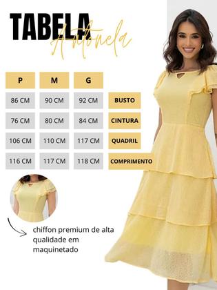 Imagem de Vestidos Feminino Midi Elegante Festa Camadas com Babado Manga Curta Moda Evangélica